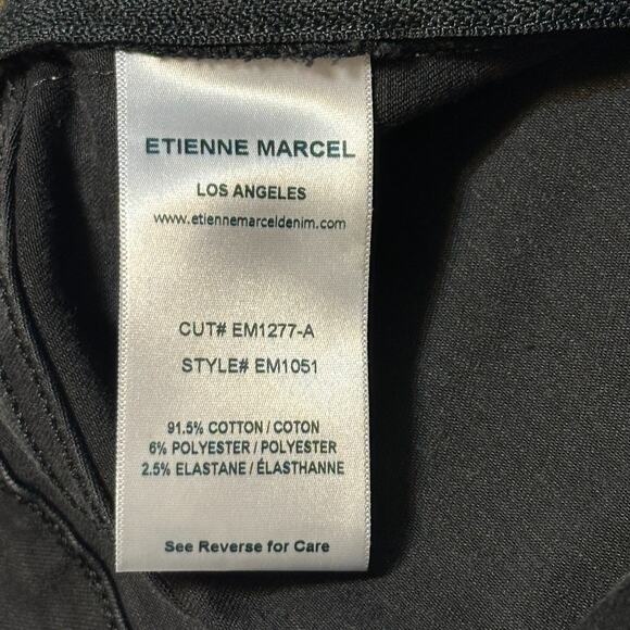 Etienne Marcel Black Jeans Sz 30 Mid Rise Side Stripe Zip Distressed Hem EM1051 - Picture 5 of 14